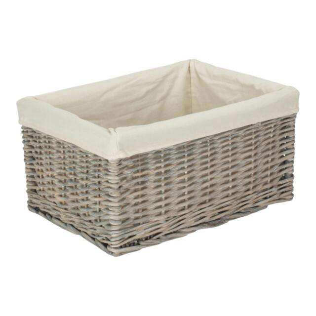Rackhams Grey Wash White Cotton Lined Willow Storage Baskets - Large - wicker - 1