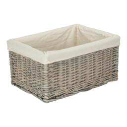 Rackhams Grey Wash White Cotton Lined Willow Storage Baskets - Large - wicker - 1