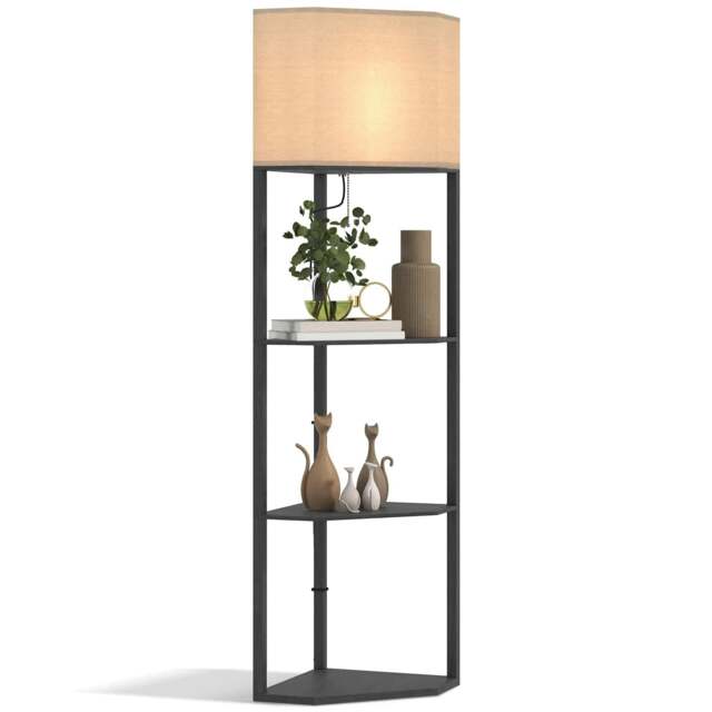 Rackhams Tall Triangle Corner Shelf Floor Lamp Modern with Chain Switch for Living Room Bedroom, Black - image 1