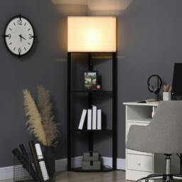 Rackhams Tall Triangle Corner Shelf Floor Lamp Modern with Chain Switch for Living Room Bedroom, Black - thumbnail 2