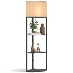 Rackhams Tall Triangle Corner Shelf Floor Lamp Modern with Chain Switch for Living Room Bedroom, Black - thumbnail 1