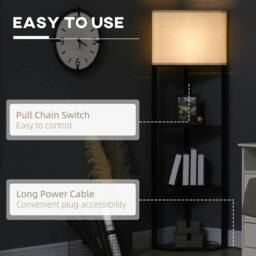 Rackhams Tall Triangle Corner Shelf Floor Lamp Modern with Chain Switch for Living Room Bedroom, Black - thumbnail 6