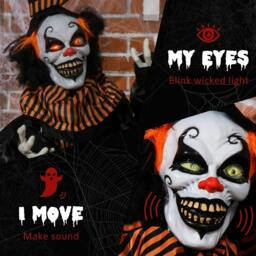 Rackhams 67 Inch Life Size Outdoor Halloween Decorations Talking Circus Clown, Animated Prop Animatronic Decor with Light Up Eyes, Laughter - thumbnail 5