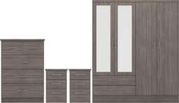 Rackhams Nevada 4 Door Wardrobe 4 Piece Bedroom Set - Black Wood Grain