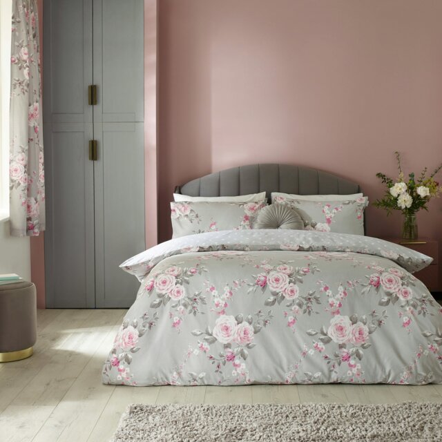 Rackhams Canterbury Floral Reversible Duvet Cover Set - Super King - Grey - image 1