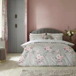 Rackhams Canterbury Floral Reversible Duvet Cover Set - Super King - Grey