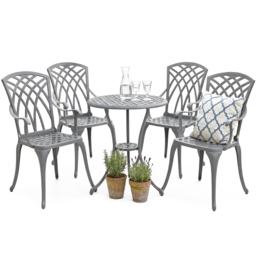 Rackhams OSHOWA Luxurious Garden and Patio Table and 4 Large Chairs with Armrests Cast Aluminium Bistro Set Grey - thumbnail 1