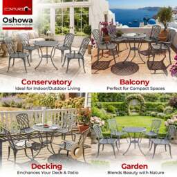 Rackhams OSHOWA Luxurious Garden and Patio Table and 4 Large Chairs with Armrests Cast Aluminium Bistro Set Grey - thumbnail 3