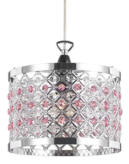 Rackhams Modern Sparkly Ceiling Pendant Light Shade with Clear and Pink Beads - image 1