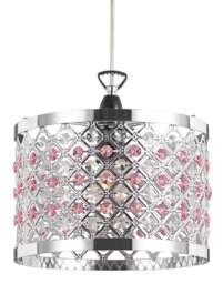 Rackhams Modern Sparkly Ceiling Pendant Light Shade with Clear and Pink Beads - thumbnail 1