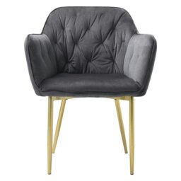 Rackhams Livingandhome Stylish Gray Dining Chair with Gold Spray-Painted Legs and Velvet Upholstery - thumbnail 6