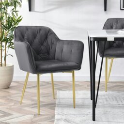 Rackhams Livingandhome Stylish Gray Dining Chair with Gold Spray-Painted Legs and Velvet Upholstery