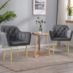 Rackhams Livingandhome Stylish Gray Dining Chair with Gold Spray-Painted Legs and Velvet Upholstery - thumbnail 4
