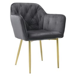 Rackhams Livingandhome Stylish Gray Dining Chair with Gold Spray-Painted Legs and Velvet Upholstery - thumbnail 5