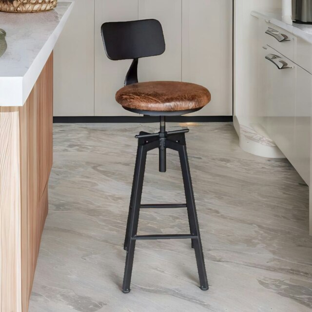 Rackhams Industrial Adjustable Height Retro Bar Stool With Back Rustic Brown - image 1