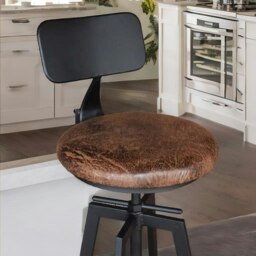 Rackhams Industrial Adjustable Height Retro Bar Stool With Back Rustic Brown - thumbnail 2