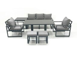 Rackhams Outdoor Aluminium Garden Furniture Set with Adjustable Rising Dining Table 3 Seater Sofa 2 Chair 2 Small Footstools Side Table Dark Grey - thumbnail 2