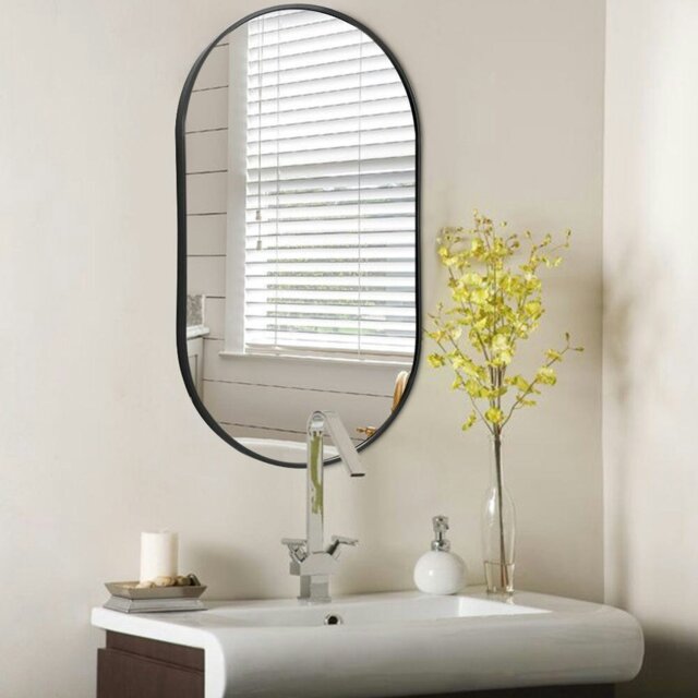 Rackhams 70cm Height Modern Oval Metal Bathroom Wall Mirror Black - image 1