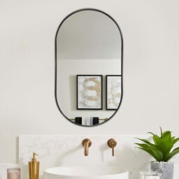 Rackhams 70cm Height Modern Oval Metal Bathroom Wall Mirror Black - thumbnail 2