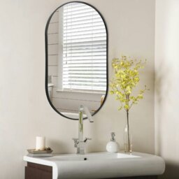 Rackhams 70cm Height Modern Oval Metal Bathroom Wall Mirror Black - thumbnail 1