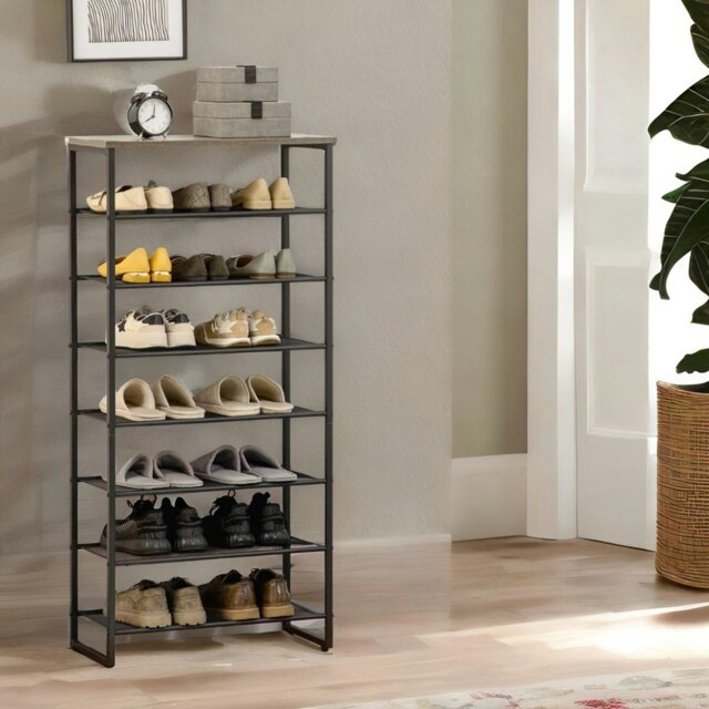 Rackhams Tall Hallway Shoe Rack Storage Shelves Greige - image 1