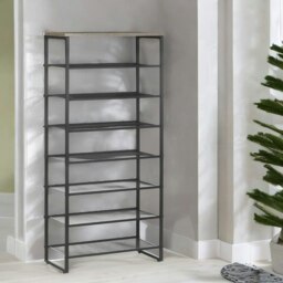 Rackhams Tall Hallway Shoe Rack Storage Shelves Greige - thumbnail 4