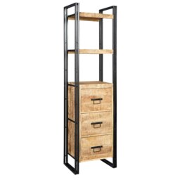 Rackhams Herica Industrial Mintis Narrow Bookcase with 3 Drawers - Wood - 1 - 55X40X200 CM  (LXDXH) - thumbnail 3
