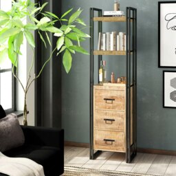 Rackhams Herica Industrial Mintis Narrow Bookcase with 3 Drawers - Wood - 1 - 55X40X200 CM  (LXDXH) - thumbnail 2