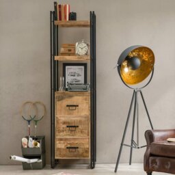 Rackhams Herica Industrial Mintis Narrow Bookcase with 3 Drawers - Wood - 1 - 55X40X200 CM  (LXDXH)