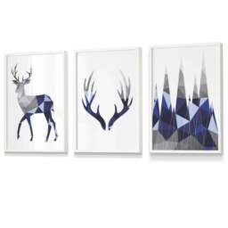 Rackhams Geometric Navy Blue Grey Stags Framed Wall Art Set - 59x84cm (A1) - Silver - thumbnail 4