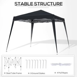 Rackhams Garden Pop up Gazebo Tent Party Water-resistant 2.5 x 2.5M Black - Blue - Steel, oxford fabric - 2.4m x 2.4m x 2.5m - thumbnail 5