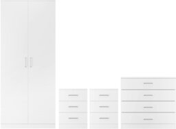 Rackhams Dakota 2 Door Double Wardrobe 4 Piece Bedroom Set - White - thumbnail 1