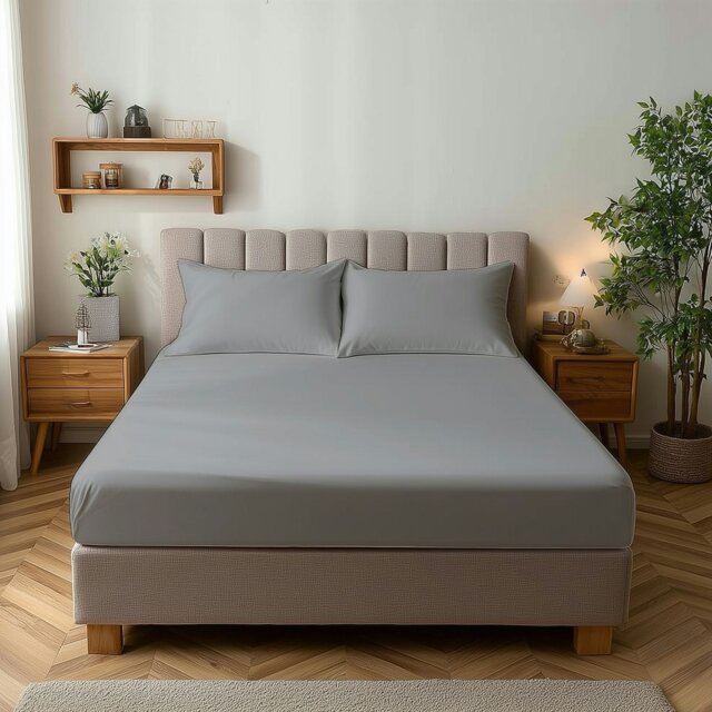 Rackhams Microfibre Soft Touch Fitted Sheet 25cm Skirt Plain Dyed Bed Linen - Super King - Silver - image 1