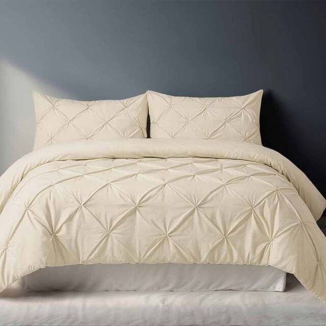 Rackhams Pintuck Pinch Pleated Polycotton Duvet Cover And Pillowcase/s Set Bed Linen - Cream - Super King - image 1