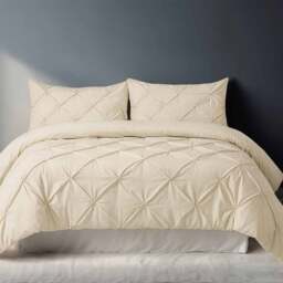 Rackhams Pintuck Pinch Pleated Polycotton Duvet Cover And Pillowcase/s Set Bed Linen - Cream - Super King