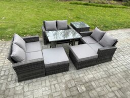 Rackhams Outdoor Lounge Sofa Set - Dark Grey Mixed PE Wicker Rattan Garden Furniture with Rectangular Dining Table & 2 Big Footstools - thumbnail 1