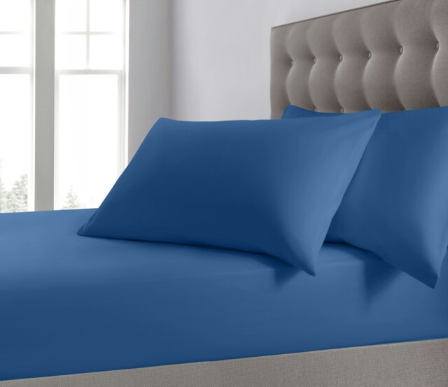 Rackhams Plain Dyed Cotton Blend Fitted Sheet - Blue - Super King - image 1