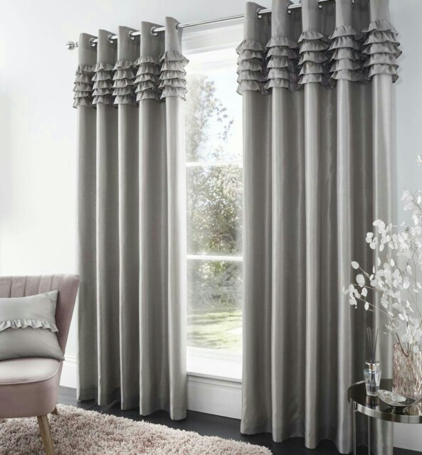 "Rackhams Flamenco Fully Lined Eyelet Curtains Silver - Silver - 90x90"" - Curtains" - image 1
