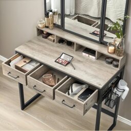 Rackhams 3 Drawer Dressing Table With Mirror And Stool Greige - thumbnail 4