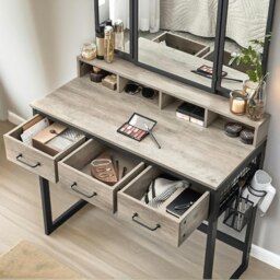 Rackhams 3 Drawer Dressing Table With Mirror And Stool Greige - thumbnail 5