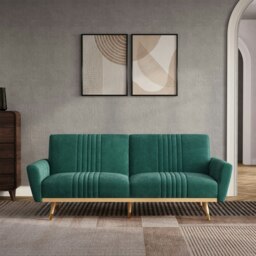 Rackhams Modern Velvet 3 Seater Sofa Bed Recliner Couch with Wood Legs