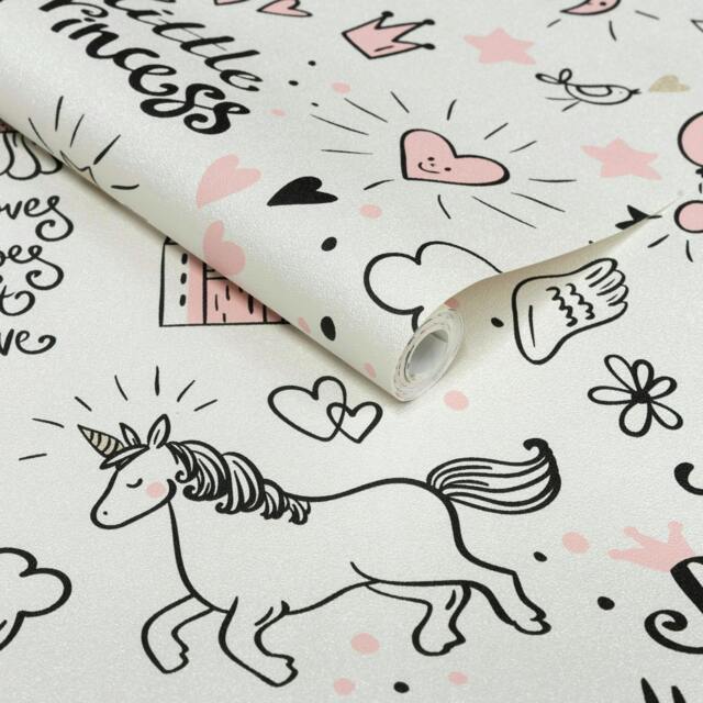 Rackhams Little Princess Unicorn Nursery Textured Wallpaper Pink - image 1