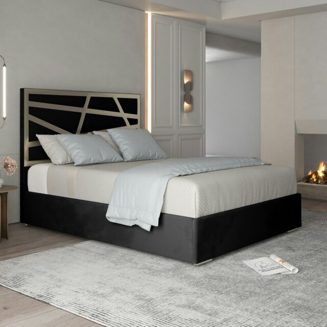 Rackhams Arabella Upholstered Soft Velvet Metal Bed Frame - Black - Black - Double - image 1