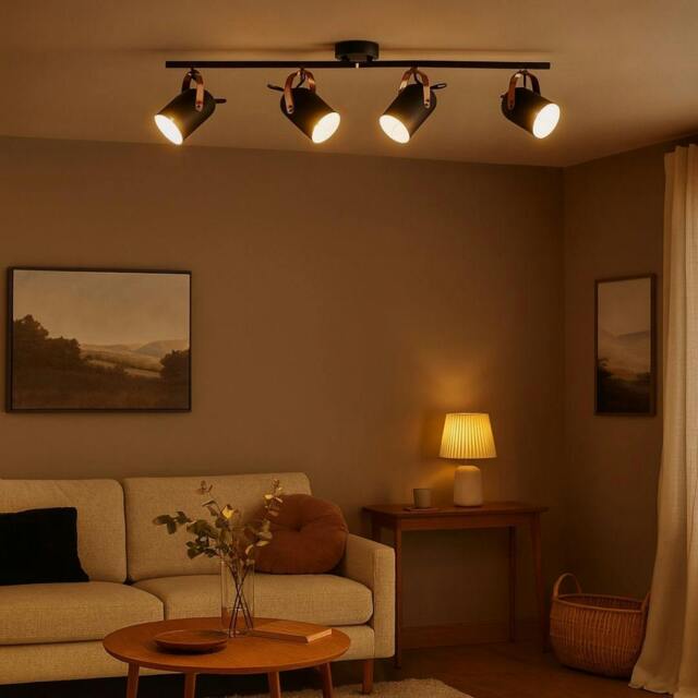Rackhams Letto Black and Copper 4 Light Ceiling Spotlight Bar - image 1