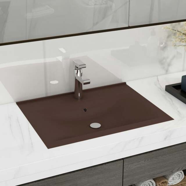 Rackhams Luxury Basin with Faucet Hole Matt Dark Brown 60x46 cm Ceramic - Ceramic