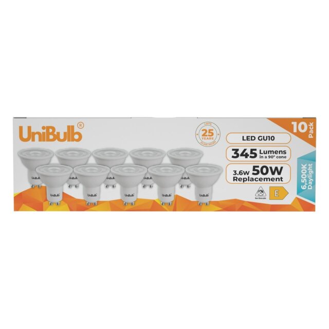 Rackhams LED GU10 345lm 3.6W 6500K (Daylight) Light Bulb - Pack of 10 - image 1