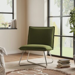 Rackhams Modern Linen Accent Chair with Chrome Crossed Frame - Green - thumbnail 1