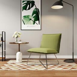 Rackhams Modern Linen Accent Chair with Chrome Crossed Frame - Green - thumbnail 2