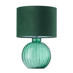 Rackhams Contemporary Emerald Ribbed Glass Table Lamp with Forest Green Velvet Shade