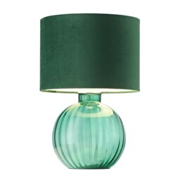 Rackhams Contemporary Emerald Ribbed Glass Table Lamp with Forest Green Velvet Shade - thumbnail 2